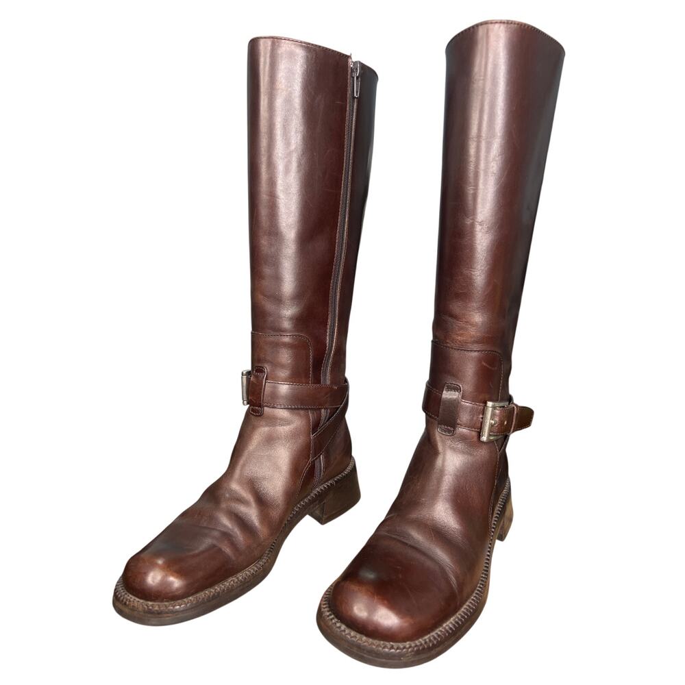 Prada Women’s Brown Leather Block Heel Riding Boot Size 38.5 US 8.5 - Picture 6 of 11